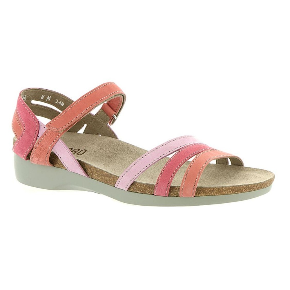 Munro Summer Sandals 7 Sherbet Pink Leather Fabric Adjustable Strap MA86558